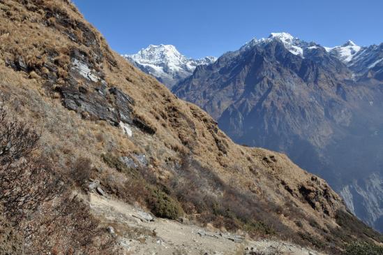 Descente dans la vallée de la Hinku khola face au Mera peak