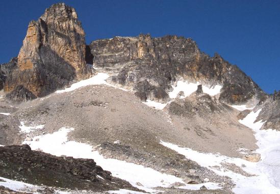 Passage au pied du Cheval Blanc pour rejoindre les lacs des Glaciers