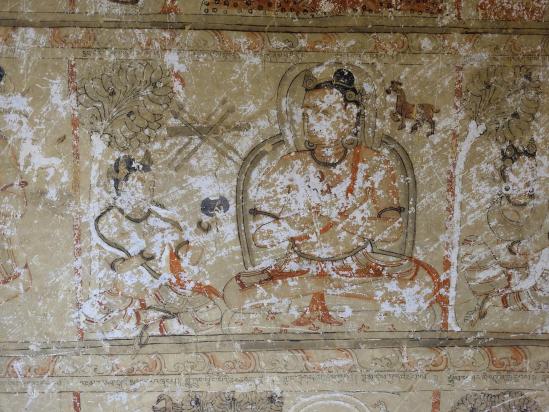 Détail de la fresque murale de la grotte de Konchok Ling