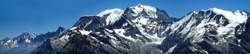 Le massif du Mont-Blanc du l'aiguille du Chardonnet à Trélatête