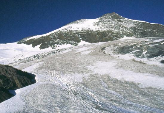 Dans la traversée du glacier au pied de l'Albaron