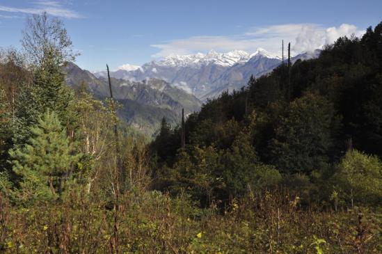 Les montagnes du lower-Dolpo vues depuis la clairière sous le Jang La