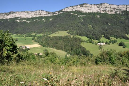 La falaise dans laquelle s'effectue la descente du Pas de la Chèvre vue des Rimets