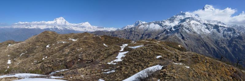 Le panorama depuis le Muldhai peak (de la Putha Hiunchuli à l'Annapurna S)