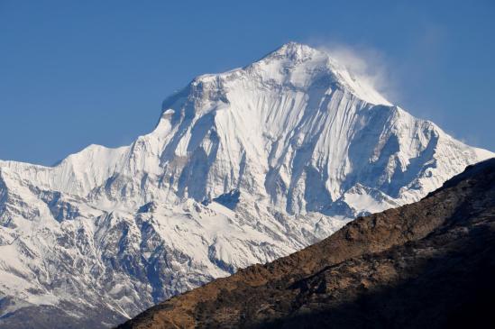 De bon matin au départ de Bayeli, le Dhaulagiri a retrouvé son orientation...