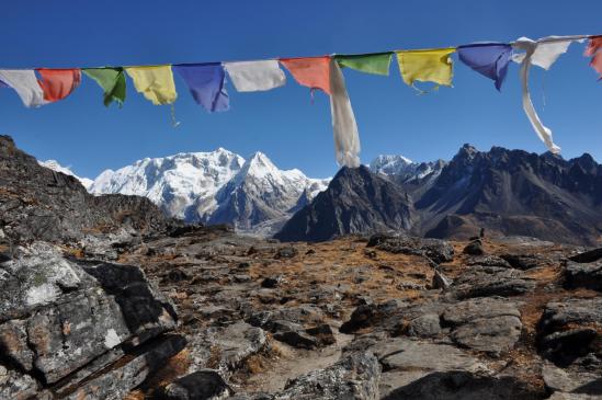 Kangchenjunga, Kabru et Rathong vus une dernière fois depuis le col sans nom