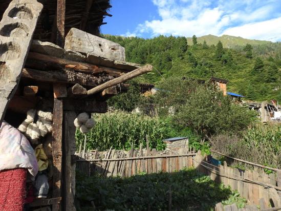 Dans le village de Durpagaon (laine de chèvre, rûches à miel et échelles taillées dans des demi-troncs d'arbres)