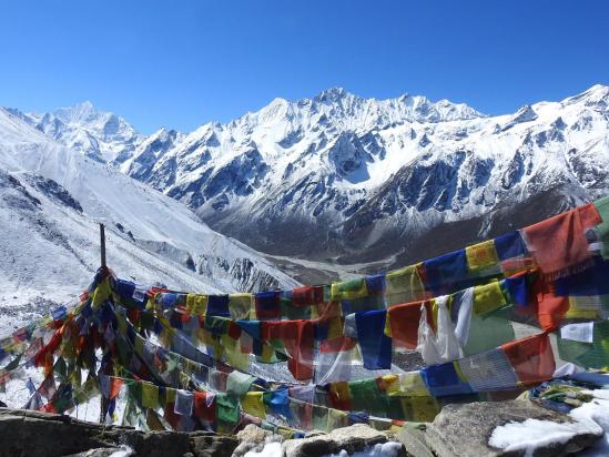 Le fond de la vallée de la Langtang khola vu depuis le Kiangjin Ri