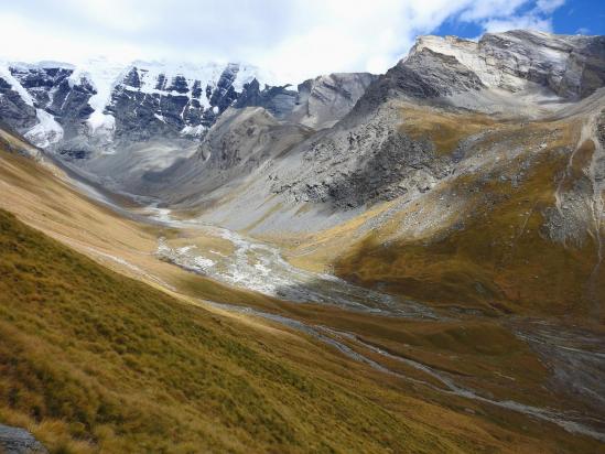 La vallée de la Swaksa khola avec le Palchung Hamga himal, partie centrale