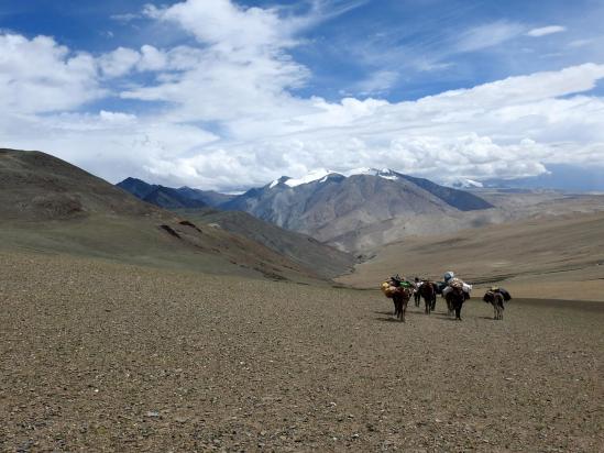 Dans la descente du Zildal La avec le massif du Chalung en point de mire