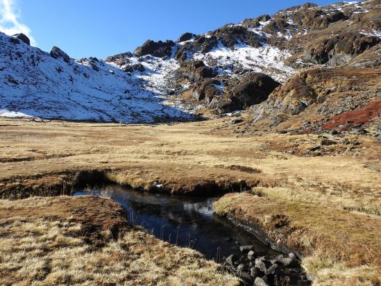 Les porteurs au départ du camp empruntent le sentier... des porteurs