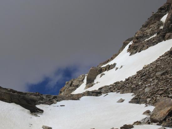 Le collet qui donne accès au plateau du Tso mangpo La (tout en haut à droite, noter l'accueil du bharal...)