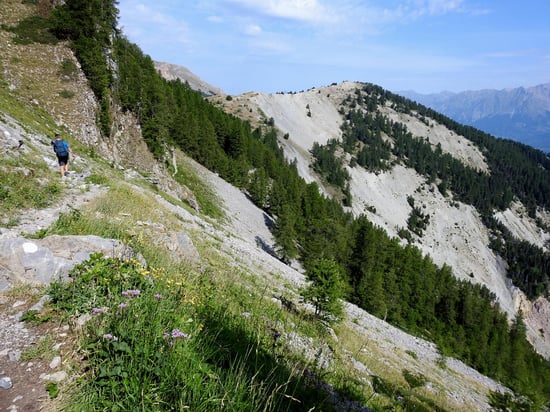 Traversée dans les pentes détritiques du Pic de Charance à l'approche du col de la Baisse