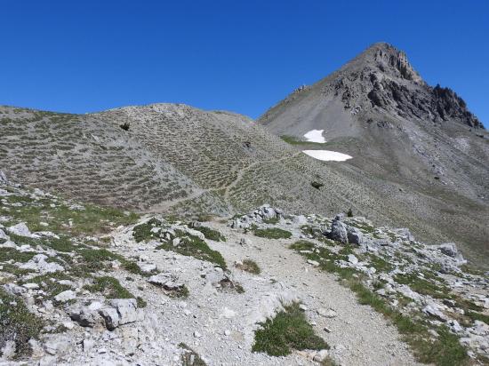 A l'approche de la selle herbeuse au pied de l'Aiguille Rouge