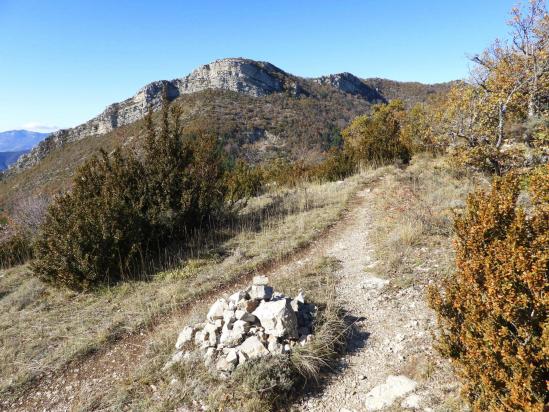 Au sommet du Devès (Rocher de Saint-Auban) avec à l'horizon la montagne de Buège et le Cougoir