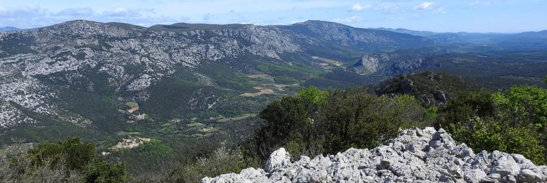 La Séranne vue depuis le lapiaz sommital du Monthaut