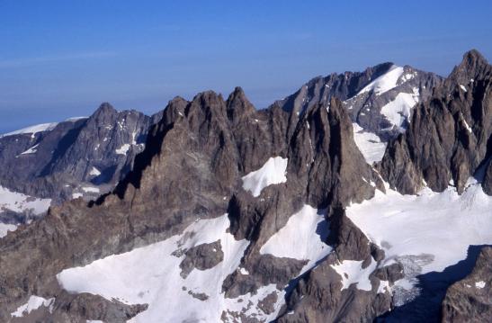 Au sommet de la Roche Faurio, vue sur le Râteau, La Meije et la Grande Ruine