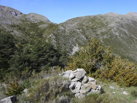 Entre Blieux et le collet qui donne accès au vallon de Prau, vue sur l'arête E du Mourre de Chanier