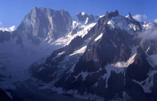 Les Grandes Jorasses, le glacier du Mont Mallet et l'Aiguille du Tacul vus depuis le refuge du Couvercle