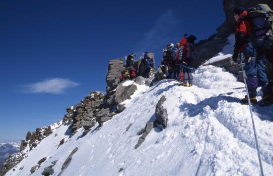 La queue à l'approche de la crête sommitale du Gran Paradiso