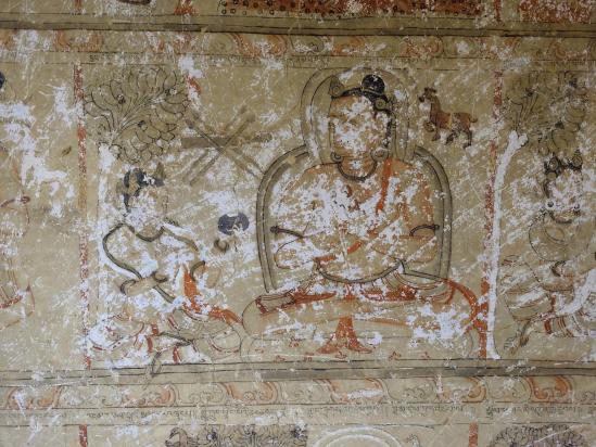 Détail de la fresque murale de la grotte de Konchok Ling