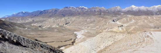 Panorama sur le bassin de la Nyichung khola au N de Lo Monthang (Mustang - Népal)