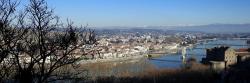 Tain l'Hermitage et le Rhône vus depuis le sentier des Tours en descendant sur Tournon